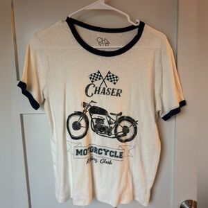 Chaser Cream Ringer T-Shirt with Black Motorcycle Graphic